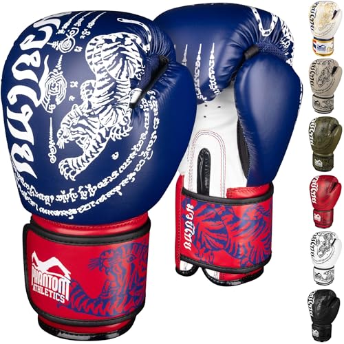 Phantom Athletics Boxhandschuhe Männer - Muay Thai | MMA und Kickbox | 10-16oz Boxing Gloves für Kampfsport | Box Handschuhe Herren, Damen und Kinder (Muay Thai - Blau/Rot, 10 Oz)