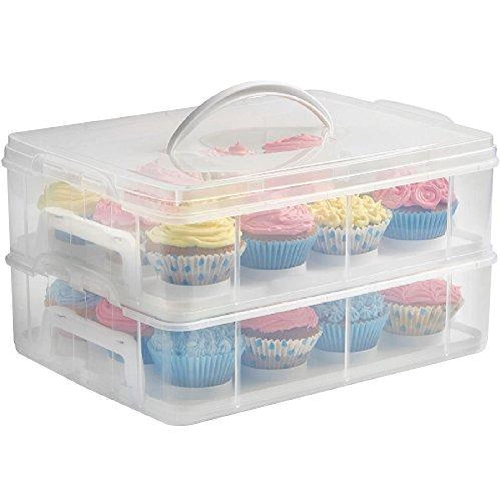 Wolfcut Stapelbare Muffinbox rechteckig aus Kunststoff, Muffin/Cupcake Transportbox, Muffin Box geeignet für 24 Muffins/Cupcakes max. Ø5,4 cm