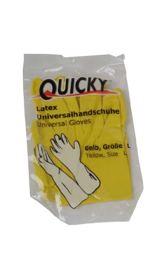 Quicky Universalhandschuhe aus Latex, Größe L, gelb, innen leicht Baumwollbeflockt, 144er Pack (144 x 1 Paar)