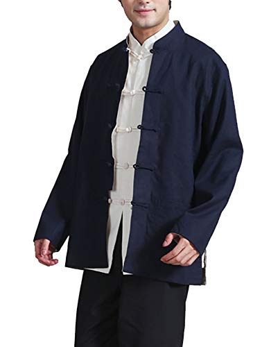 Herren Reversibel Beide Seiten Mantel Jacke Tang-Anzug Chinesisch Traditionell Lange Ärmel Kampfkunst Kung FU Hemd Leinen Damen