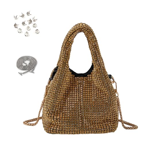 Damen-Handtasche mit Strasssteinen, kleine Clutch, mit glitzernden Kristallen, Schultertasche für Hochzeit, Party, Gd, 5.91x5.91x5.91in