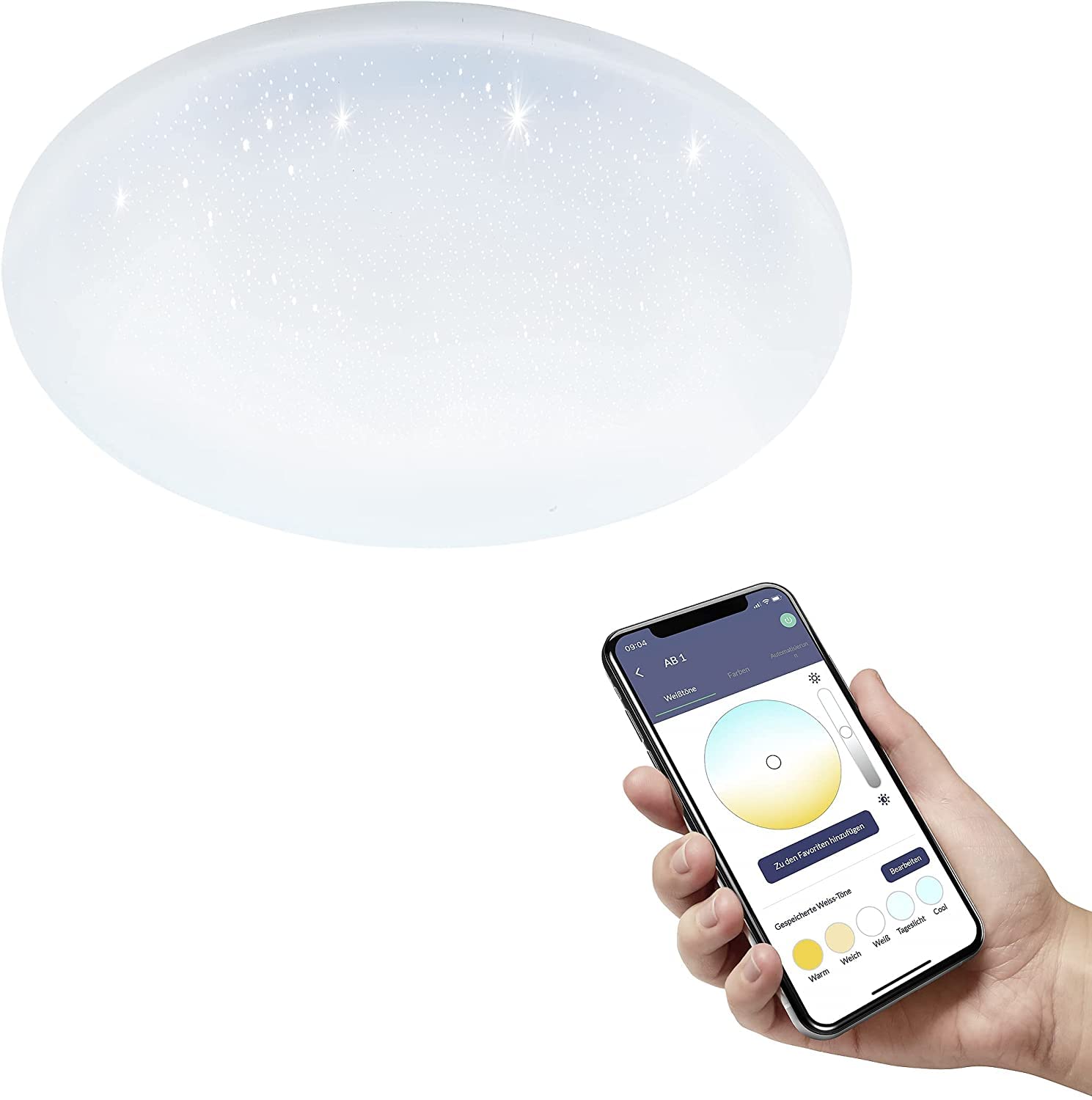 EGLO connect.z Smart-Home LED Deckenleuchte Totari-Z, Sternenhimmel Deckenlampe Ø 38 cm, ZigBee, App und Sprachsteuerung Alexa, Lichtfarbe einstellbar (warmweiß-kaltweiß), dimmbar