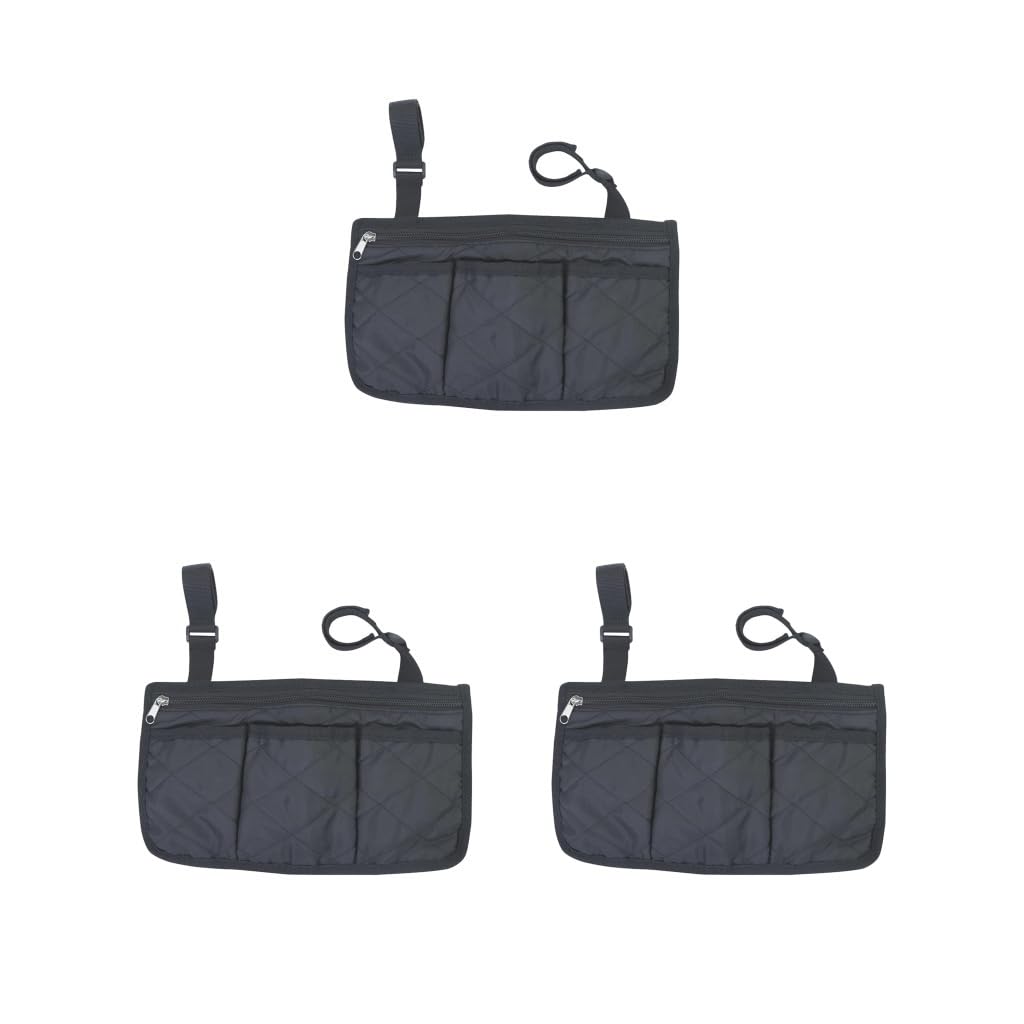 3 Set wasserdichte Rollstuhl-Seitenarmlehnen-Tasche für Becher Pillendose Zubehör, schwarz, 32 x 18 cm