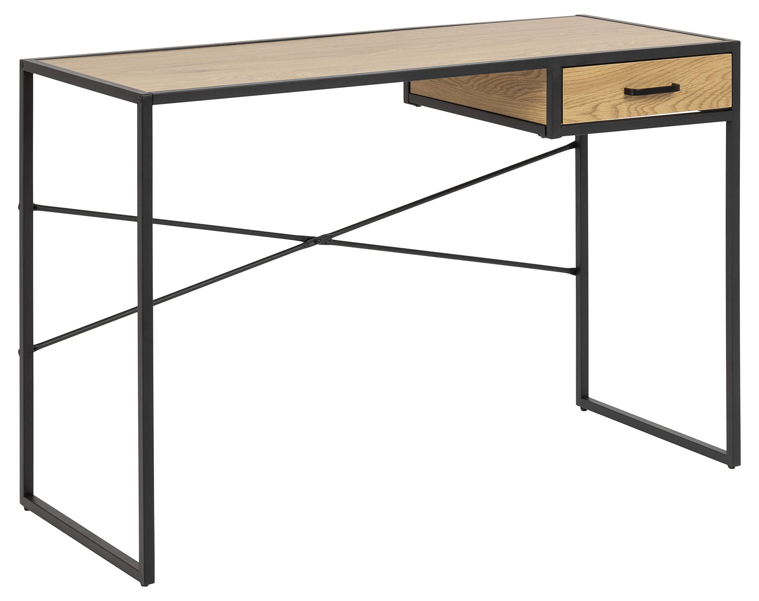 AC Design Furniture Jörn Schreibtisch mit Schublade, B: 110 x H: 75 x T: 45 cm, Wildeiche Optik/Schwarz, Holz/Metall, 1 Stk.