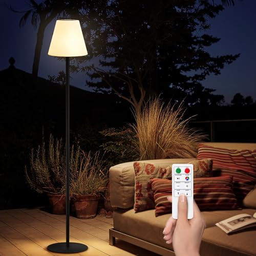 Solar Stehlampe Außen 4-fach höhenverstellbar Stehleuchte mit Lichtsensor Dimmbar Stehlampe mit 8 Farben USB Aufladbar Standlampe mit Batterie, Wasserdicht IP65 für Terrasse Swimmingpool Garten (A)