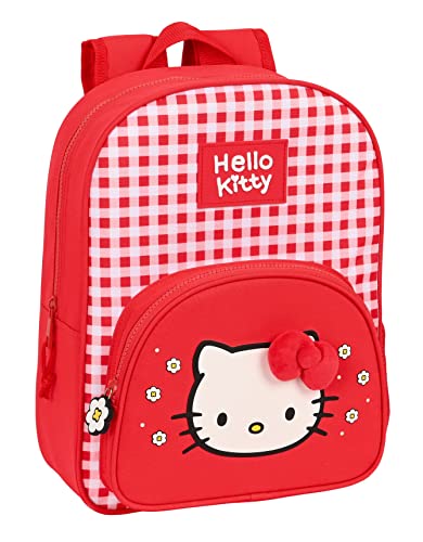 HELLO KITTY Spring - Cartoon-Kinder-Schulrucksack, Kinderrucksack, anpassbar, ideal für Kinder, bequem und vielseitig, Qualität und Strapazierfähigkeit, 26 x 11 x 34 cm, Rot, rot, Estándar, Casual