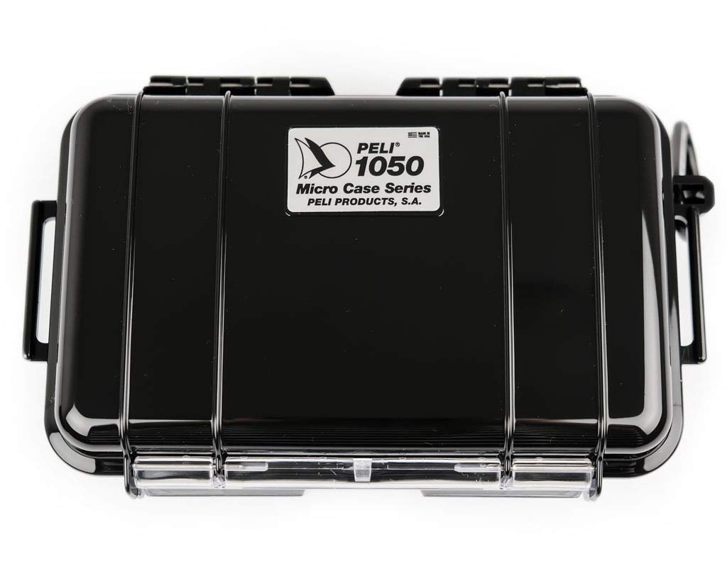 Peli 1050 Micro Case-Schützende Hartschalenbox für Kleine Gegenstände, IP67 Waterdicht, 1L Volumen, Schwarz/Schwarze Gummieinlage