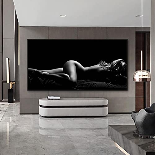 Rumlly Modern Nude Art Poster and Prints Sexy Sleeping Women Canvas Painting Black White Body Art Wall Pictures for Living Room 75x150cm NoFrame