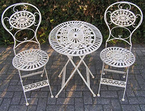 Casa Padrino Jugendstil Gartenmöbel Set Altweiss - 1 Tisch, 2 Stühle - Eisen - Garten Möbel Barock