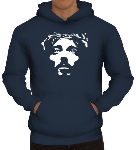 Shirtstreet24, Jesus Face, christlicher Jesus Herren Kapuzen Sweatshirt - Pullover Hoodie, Größe: 3XL,Navy
