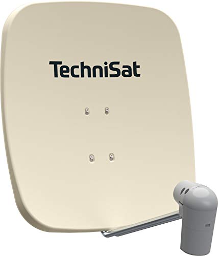 TechniSat SATMAN 65 PLUS – Satellitenschüssel für 2 Teilnehmer (65 cm Sat Spiegel mit Masthalterung und UNYSAT-Twin-LNB im Wetterschutz-Gehäuse) beige