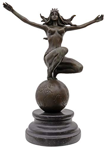 aubaho Bronzeskulptur Frau Weltkugel im Antik-Stil Bronze Figur Erotik Statue 25cm