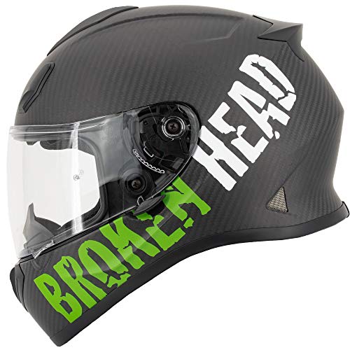 Broken Head BeProud Carbon Ltd. - Leichter Racing Motorradhelm & Integralhelm - Matt-Schwarz & Grün - M (57-58 cm)