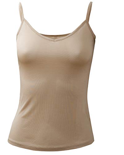 Damen Spaghetti Träger Top, 100% Seide, Foster-Natur, 4 Farben XX-Large Haut