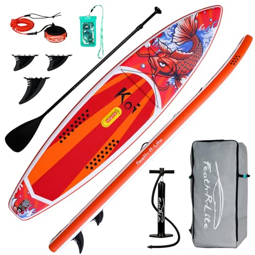 FunWater Aufblasbares Stand Up Paddle Board Surfbrett SUP Komplettes Paddleboard Zubehör Verstellbares Paddel, Pumpe, ISUP Reiserucksack, Sicherheitsleine, wasserdichte Handyhülle