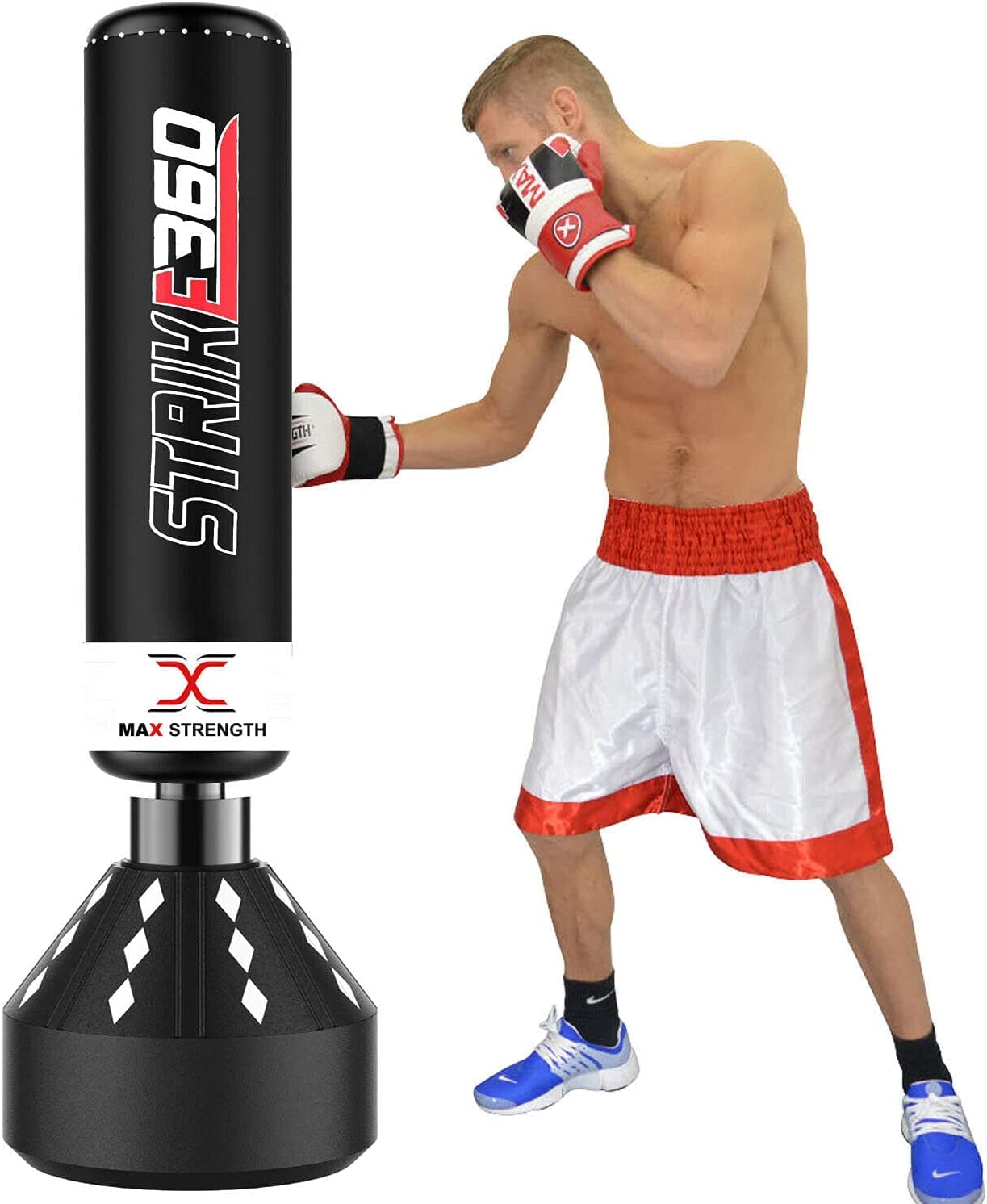Max Strength Boxsack, freistehend, 1,7 m, für Kampfsport, MMA-Fitnessgeräte Robuster Zielständer (Weiß / Schwarz, 1,6 m)