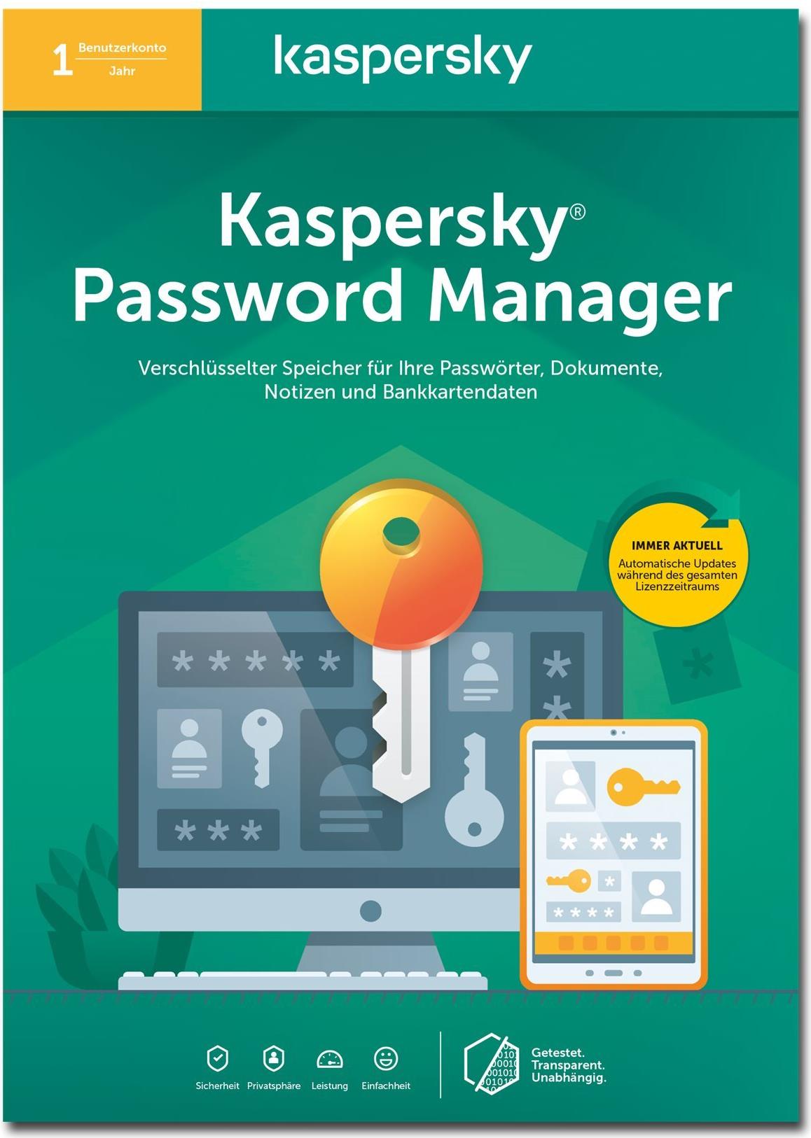 Kaspersky Password Manager - Abonnement-Lizenz (1 Jahr) - 1 Benutzerkonto - ESD - Win, Mac, Android, iOS - Deutsch