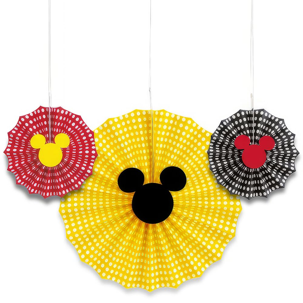 Verschiedene Disney Mickey Mouse Papierfächer-Dekorationsset – 3 Stück | mehrfarbiger Burst, der Ihren Partyraum sofort mit einer magischen Note verwandelt