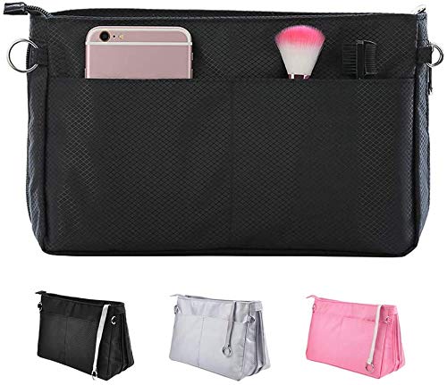 SHINGONE Nylon Handtaschen Organizer Mit Reißverschluss, Damen Taschenorganizer Reise Kosmetik Tasche, Tote Organizer Bag in Bag für LV Schwarz-Extra Groß