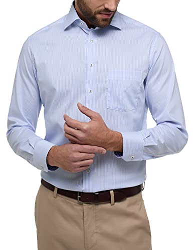 eterna, Langarmhemd gestreift mit Ausputz aus 100% Baumwolle Modern Fit Größe 41, Farbe hellblau
