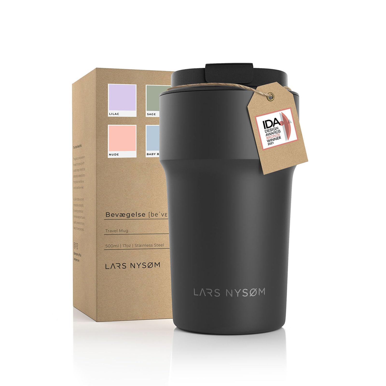 LARS NYSØM Thermo Kaffeebecher-to-go 500ml | BPA-freier Travel Mug 0.5 Liter mit Isolierung | Auslaufsicherer Edelstahl Thermobecher für Kaffee und Tee unterwegs | Teebecher (Onyx Black, 500ml)