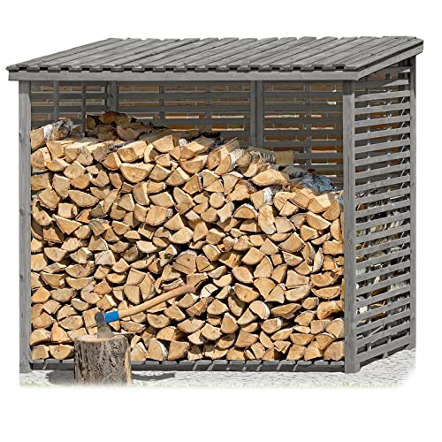 Gartenpirat Holzunterstand für Kaminholz aussen mit Rückwand – Kaminholzregal aussen – Imprägniert – Wetterfest & Langlebig – Grau – 237 x 203 x 114 cm