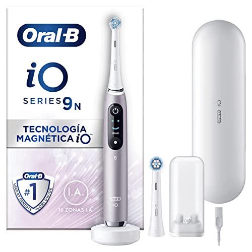 Oral-B iO 9N Elektrische Zahnbürste mit wiederaufladbarem Griff, 2 Aufsätzen und Reiseetui mit Ladegerät, Design von Braun - Rosa