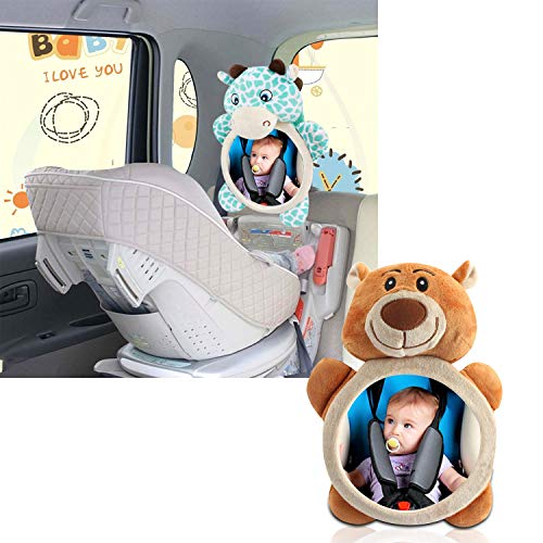 Ergocar Rücksitzspiegel für Babys Babyspiegel für Auto, Bruchsicherer Spiegel für Auto Baby Cartoon bruchsicher Säuglingsspiegel Baby-Zubehör für die Reise (Braunbär)