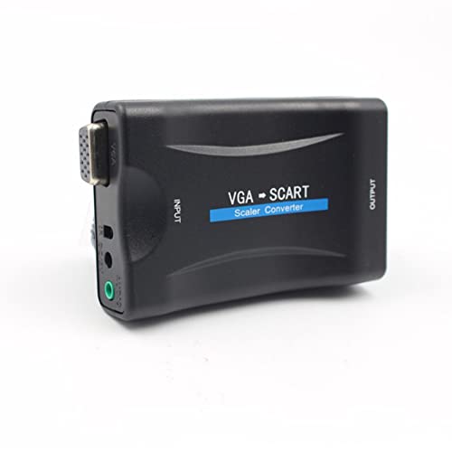 Diyeeni VGA auf Scart Konverter, VGA zu Scart Video Audio Adapter mit VGA Kabel, Fernbedienung, für NTSC, PAL, SECAM Standard TV-Formate Eingang