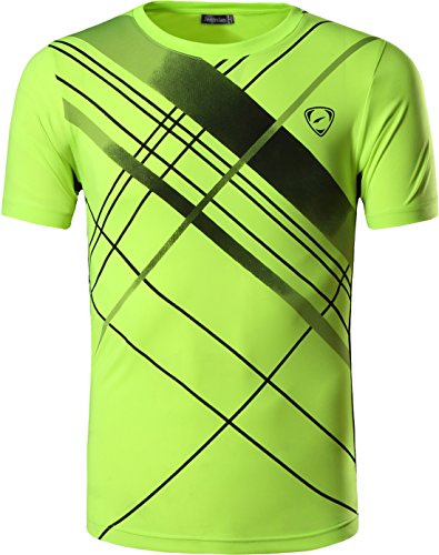 jeansian Herren Sport Tee Shirt Tshirt T-Shirt Kurzarm Tops Tennis Golf Bowling Trockener Sitz LSL133 GreenYellow L