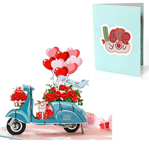 ETA 3D Love Motorrad Pop Up Karte Valentine Karte für Freund Freundin Ehemann Ehefrau Hochzeitstag Pop-Up Karte L21