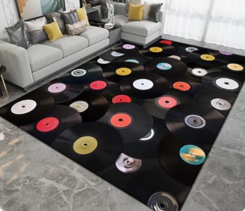 KIESEY Klassische Musik Plattenbereich Teppich, für Wohnzimmer Teppich Schlafzimmer Teppich, Küche Badezimmer rutschfeste Fußmatten 60x90cm