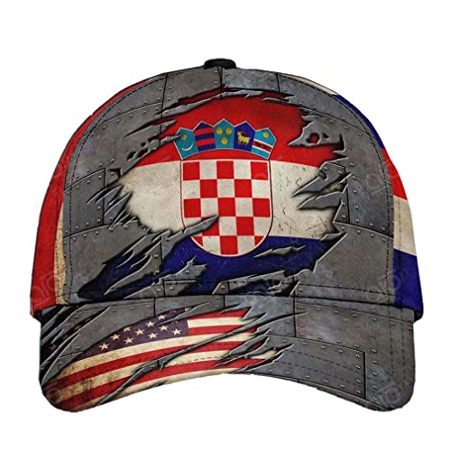 351 Kroatien Und Amerikanische Flaggen Baseballkappe Mode Distressed Basecap Leicht Abwaschbar Baseball Cap Trucker Kappe Für Kletter Wander Golf