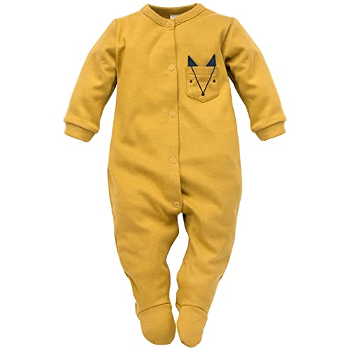 Pinokio Baby Overall Secret Forest, 100% cotton curry with a fox, Unisex Gr. 56-74 (56)