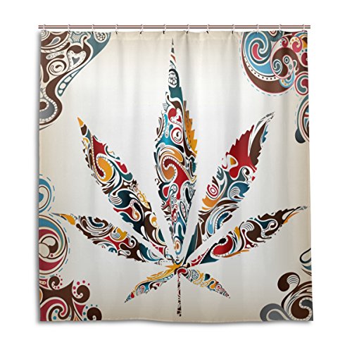 alaza Vintage Marihuana-Blatt von Cannabis Stammes- Muster Duschvorhang 72 x 72 Inch, schimmelresistent und wasserdicht Polyester Dekoration Badezimmer-Vorhang