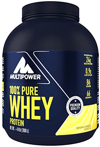 Multipower 100% Pure Whey Protein - wasserlösliches Proteinpulver mit Banane Mango Geschmack - Eiweißpulver mit Whey Isolate als Hauptquelle - Vitamin B6 und hohem BCAA-Anteil - 2 kg