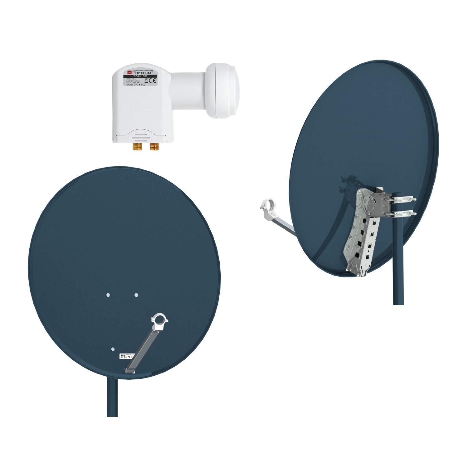 Opticum X80 Satelliten-Antenne 80 cm, Stahl - anthrazit, incl. 2 Mastbefestigungsschellen + Twin LNB LTP-04H