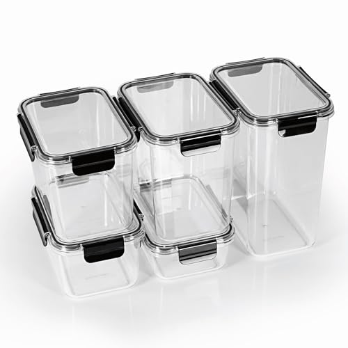GOURMETmaxx Aufbewahrungsboxen 5er-Set | Luftdichte Vorratsdosen dank Klick-it-Deckel | Stapelbarer Küchen-Organizer auch für unterwegs | Transparente und wärmeresistente Frischhaltedosen [BPA-frei]