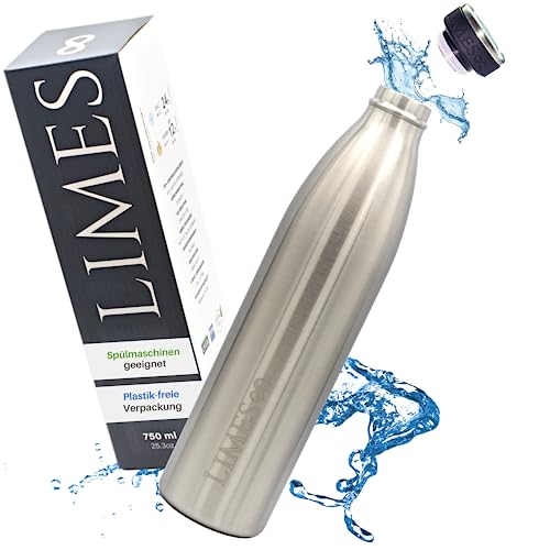 Limes 8® Trinkflasche Edelstahl Thermosflasche 0,75l - Isolierte Wasserflasche - Geschirrspüler geeignet - auslaufsichere Isolierflasche doppelwandig - Thermoskanne Kohlensäure geeignet - 750ml