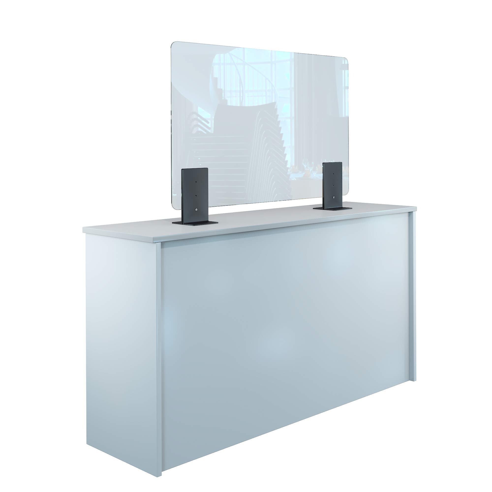 Rulopak Thekenaufsteller Trennwand/Spuckschutz Acrylglas klar mit Metallfüßen Anthrazit (Höhe justierbar) (B 100 x H 60 cm)