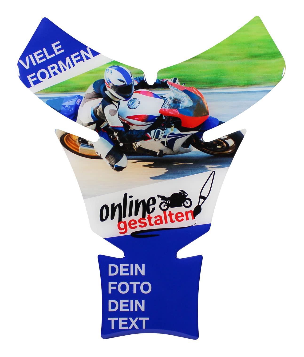 BIKE-label Tankpad Motorrad Lackschutz Aufkleber zum Selbstgestalten mit Foto und Text Wunschmotiv Form 49