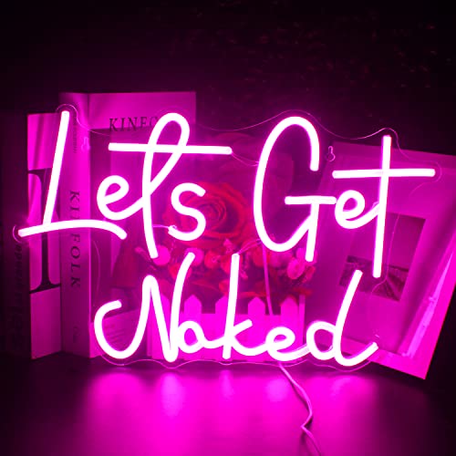 Looklight Let's Get Naked Leuchtreklame, rosa LED-Neonlicht, Buchstabe, Neonlicht, USB, Kunst-LED-Schild, Wanddekoration für Schlafzimmer, Hausbar, Geburtstag, Hochzeit, Weihnachtsfeier, Geschenk