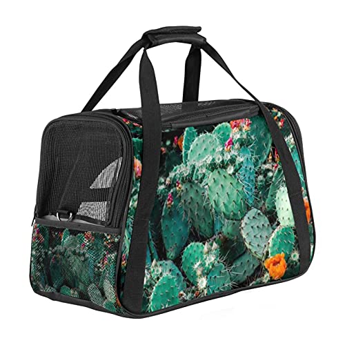 Bennigiry Transporttasche für Hunde und Katzen, mit 3 offenen Türen und verstellbarem Schultergurt, Sicherheitskomfort für Katzen und Hunde, mit Kaktusblühend