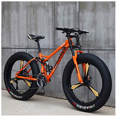 AMITD Mountainbike MTB, 26 Zoll Fette Reifen Fahrrad, Fahrrad mit Scheibenbremsen, Rahmen aus Kohlenstoffstahl, MTB Fahrrad für Herren und Damen,21 Speed,Orange 3 Spoke