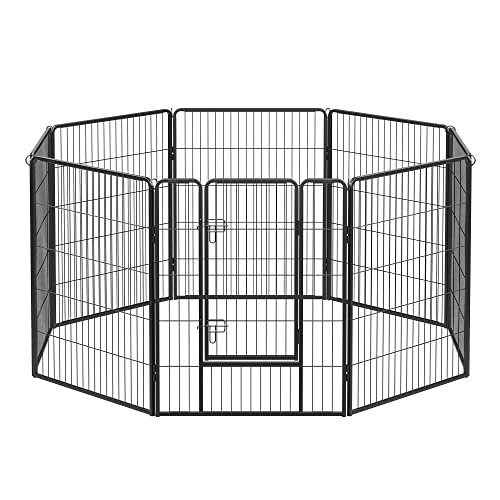 FEANDREA Hundezaun, 8 Platten DIY Hundepark, Doppel-L-Schloss, transportabel, 77 x 100 cm, für Innen, Außen, Terrasse, Hunde, Kaninchen, Hühner, schwarz