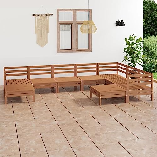 ZQQLVOO Gartenlounge Balkonmöbel Kleiner Balkon Gartensofa 9-TLG. Garten-Lounge-Set Massivholz Kiefer Honigbraun