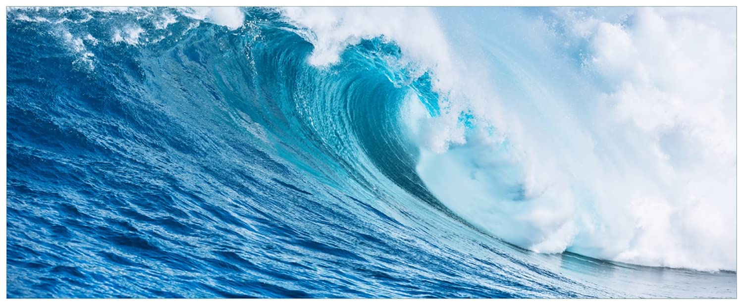 Wallario Wandbild aus Acryl, 80 x 200 cm, freischwebende Optik - Eindrucksvolle Welle im Ozean