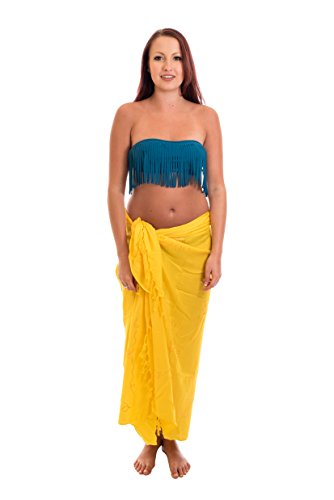 Ciffre Sarong Pareo Lunghi Dhoti Wickelrock Standtuch Halstuch Stickerei Tolles Muster Gelb