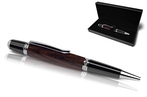 Handgefertigter Kugelschreiber aus Echtholz | Hochwertiges Geschenkset mit Etui | Business Geschenk Set aus Edel Holz für Mitarbeiter und Kunden (Mooreiche)