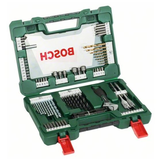 Bosch - V-Line Box, Bohrer- und Bit-Set, 83-teilig, LED-Taschenlampe, Rollgabelschlüssel